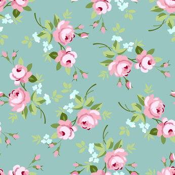 Seamless floral pattern with little pink roses, vector illustration in vintage style on green fonts