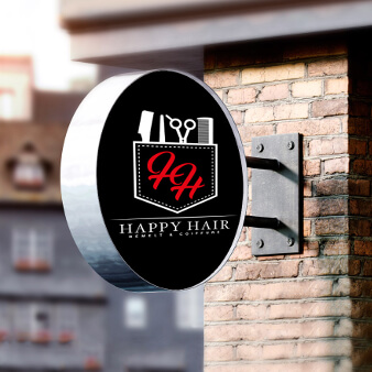 Logo-Design mit Schere Initialen Happy Hair