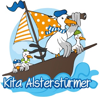 logo vogel ente kita alsterstürmer design meer wasser matrose boot