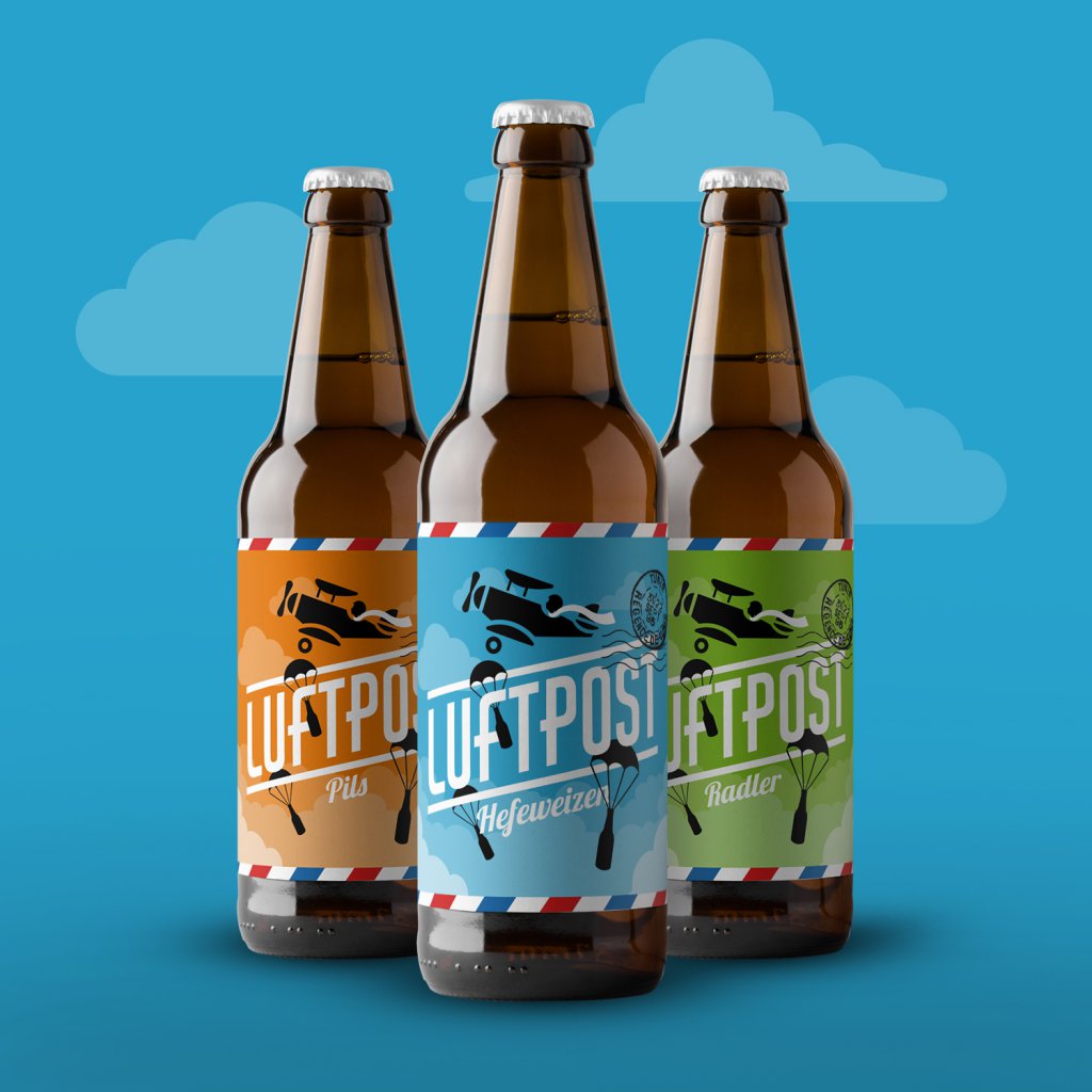 Verpackungsdesign Bierflasche Luftpost