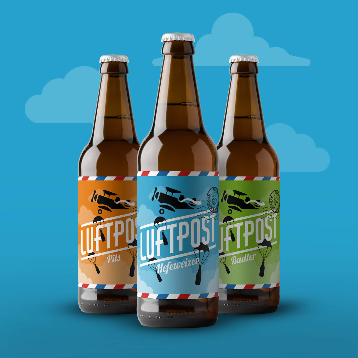 Verpackungsdesign Bierflasche Luftpost