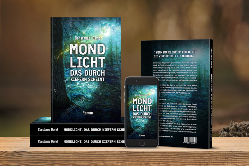 Buch-Cover-Design-Mondlicht-das-durch-Kiefern-scheint