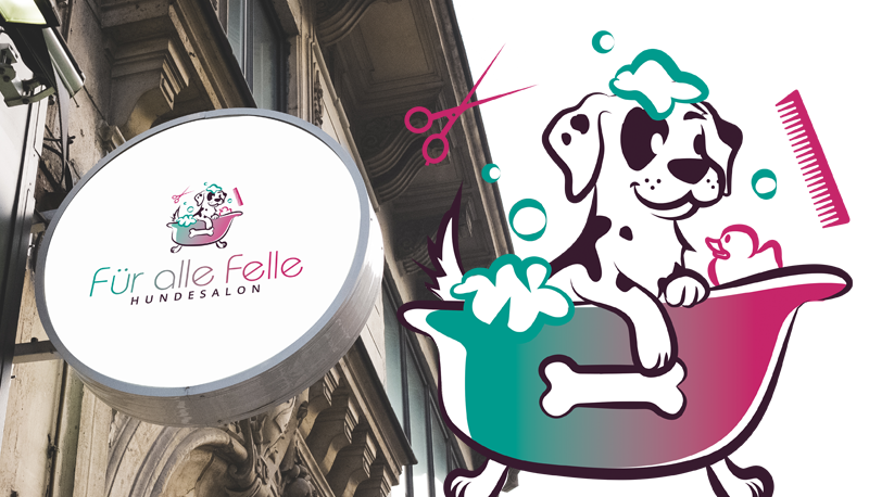 Für-alle-Fälle-Hundesalon-Kreative-Logos-Illustriert