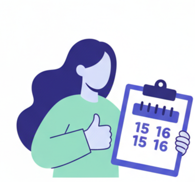 Illustration einer Frau mit Klemmbrett, die eine Idee erklärt und ein Projektbriefing vorbereitet.