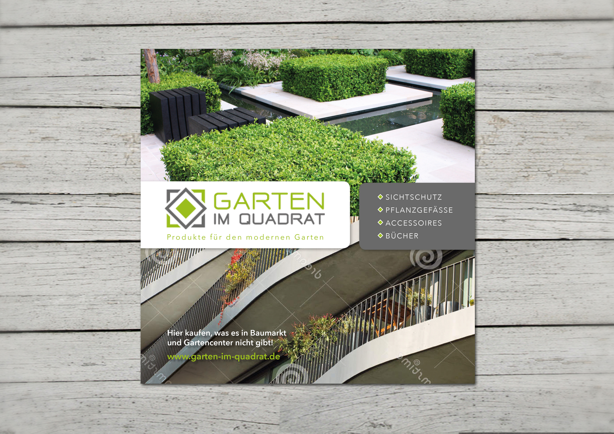 Flyer für Online-Shop mit modernen Gartenprodukten - puristisch und hochwertig