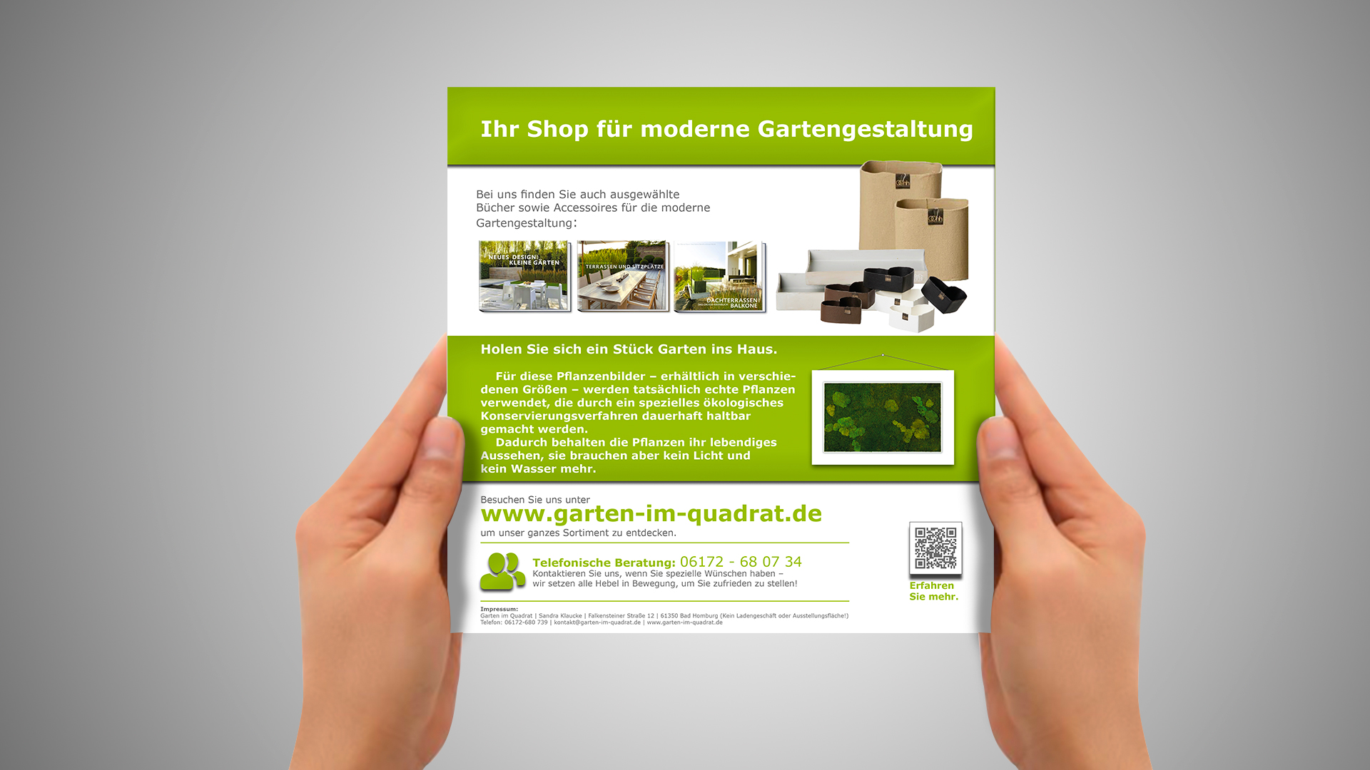 Flyer für Online-Shop mit modernen Gartenprodukten - puristisch und hochwertig