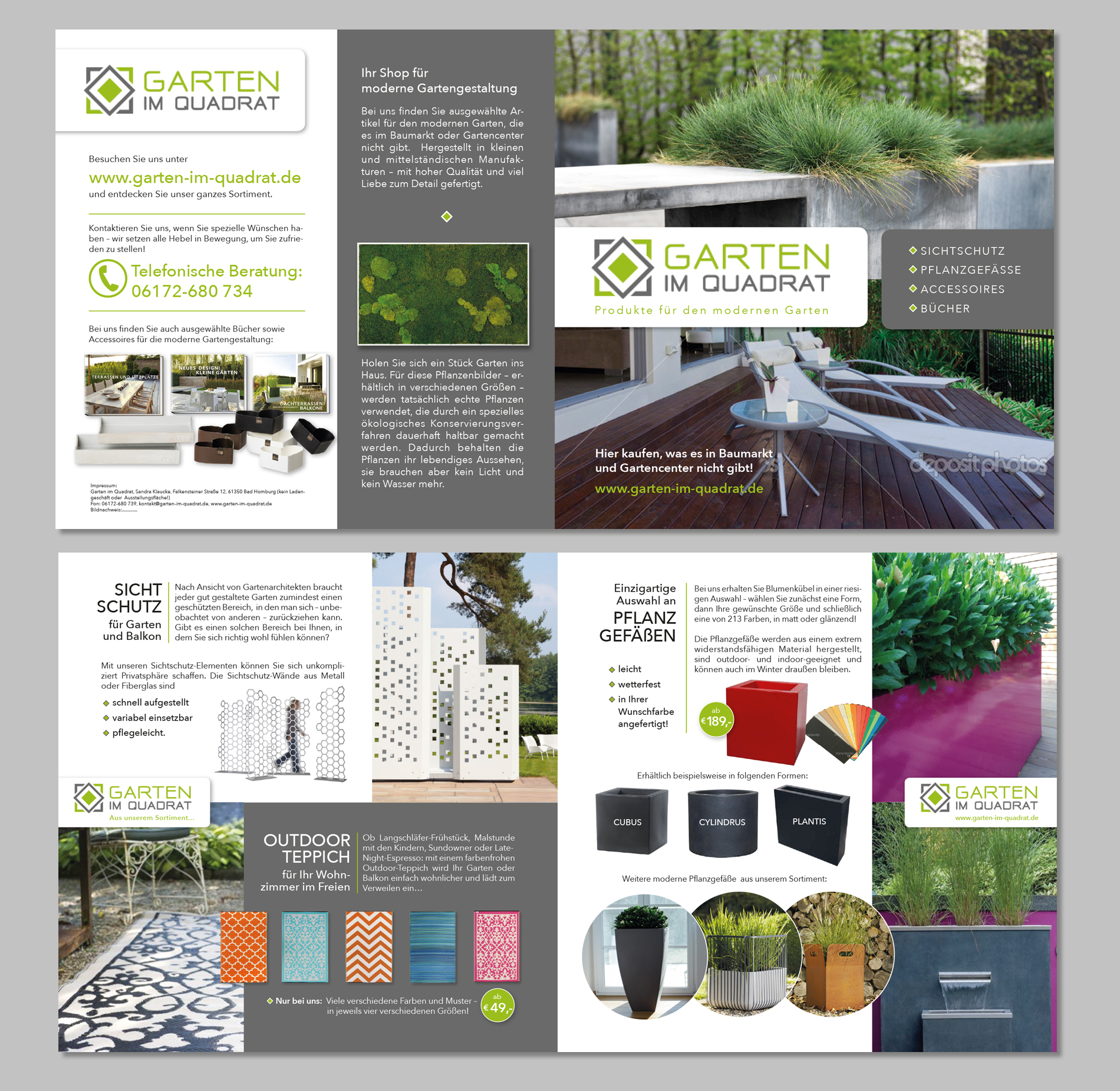 Flyer für Online-Shop mit modernen Gartenprodukten - puristisch und hochwertig