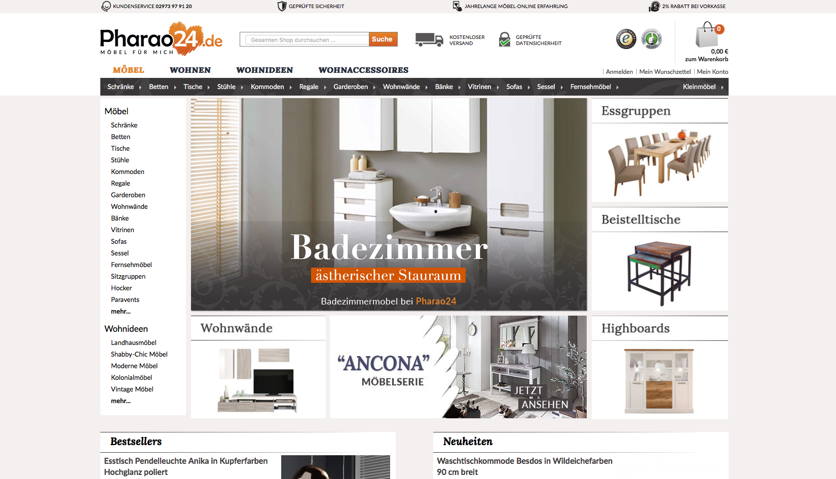 Webbanner / Banner für Startseite vom Möbel Onlineshop Pharao24.de