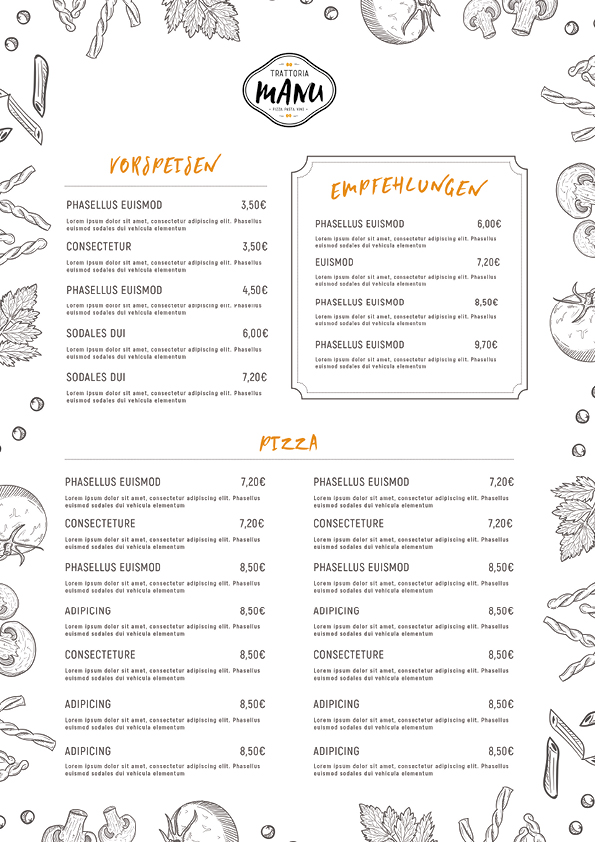 Speisekarten-Design für Trattoria