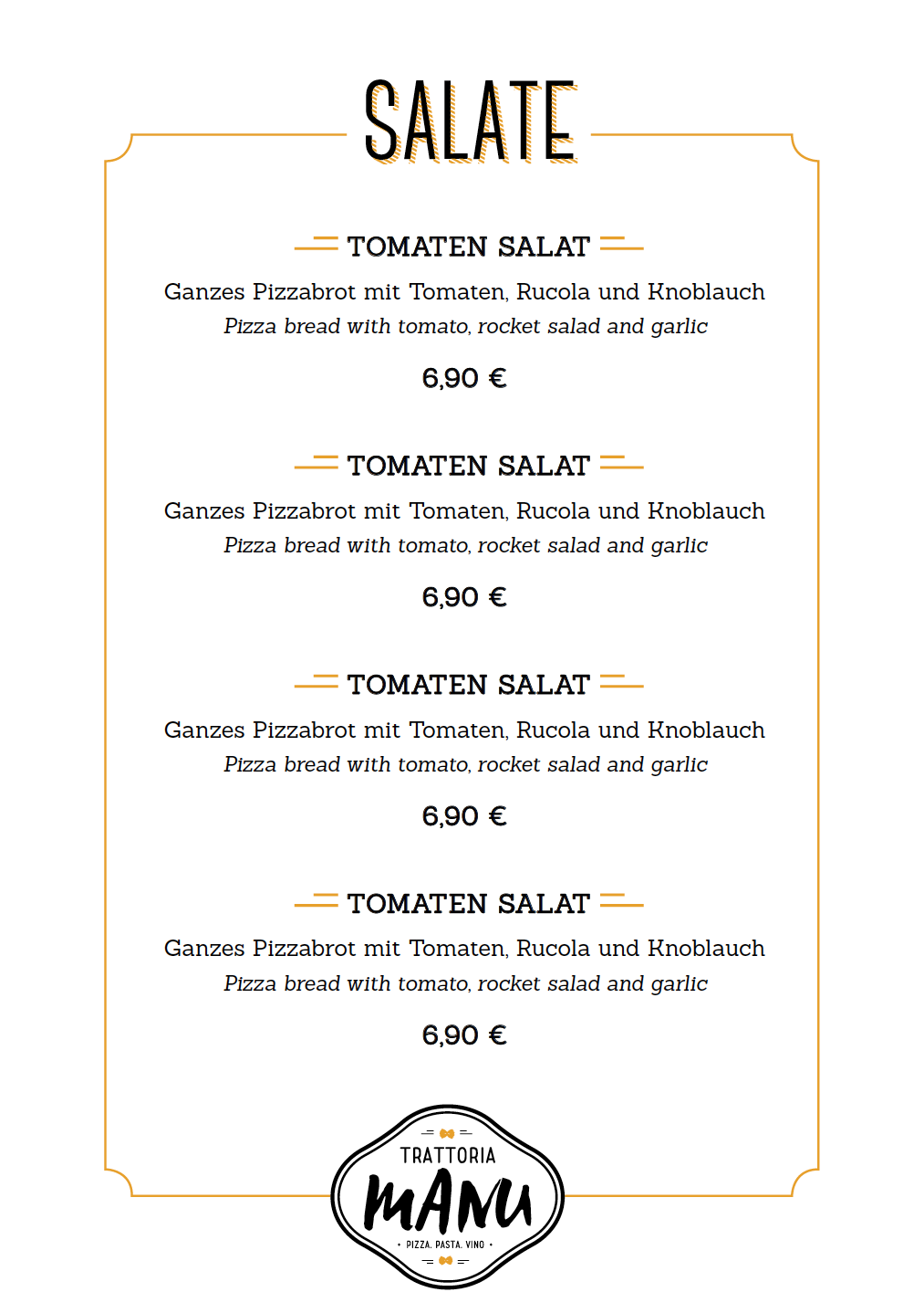 Speisekarten-Design für Trattoria