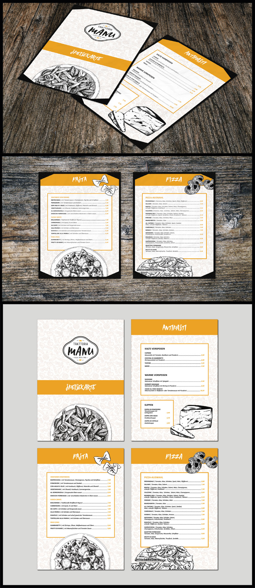 Speisekarten-Design für Trattoria