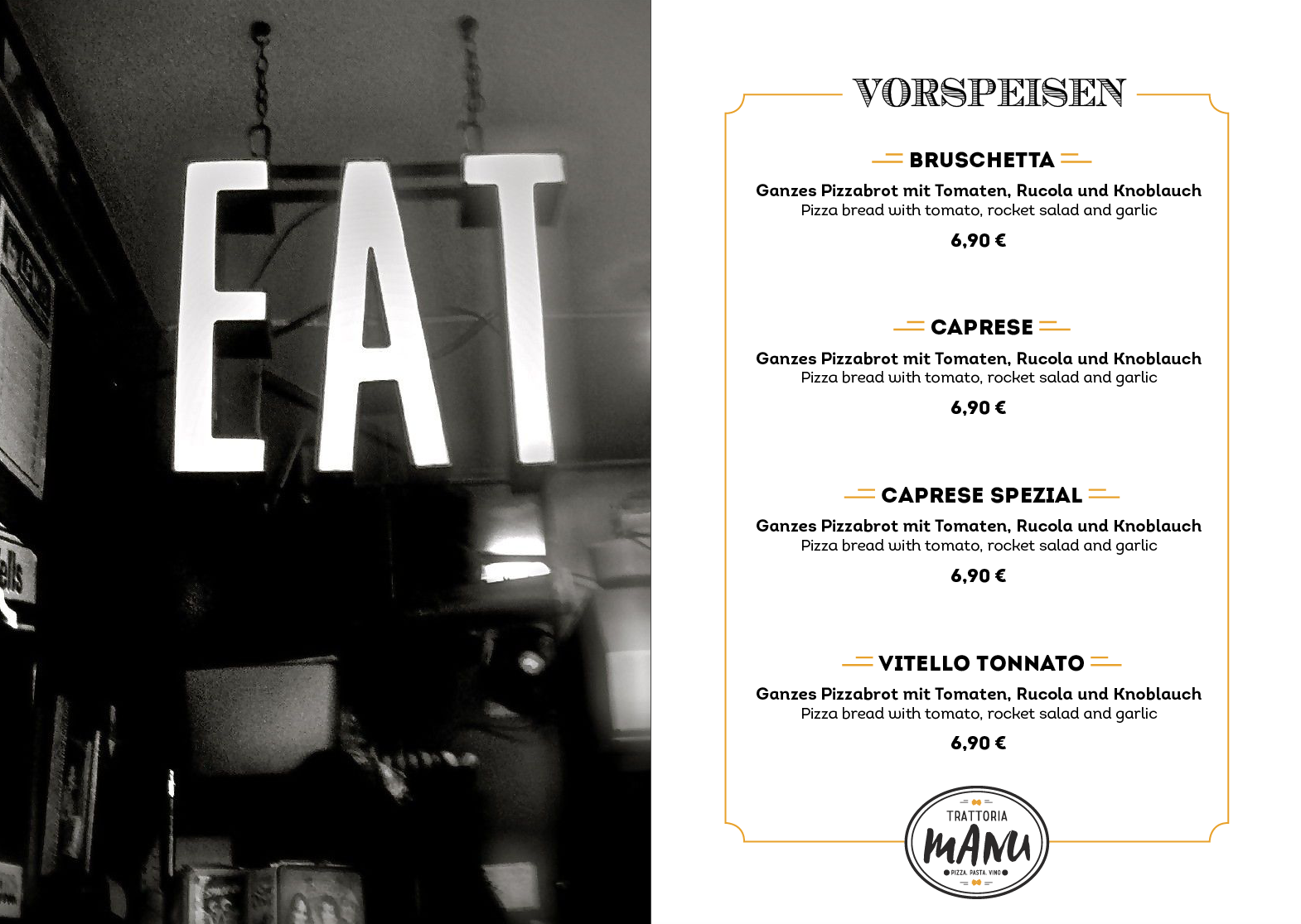 Speisekarten-Design für Trattoria