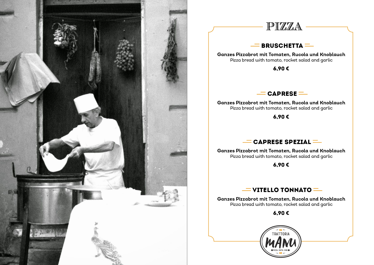 Speisekarten-Design für Trattoria