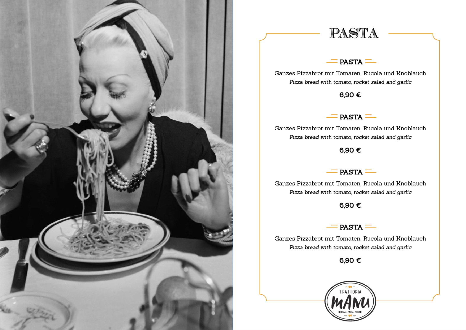 Speisekarten-Design für Trattoria