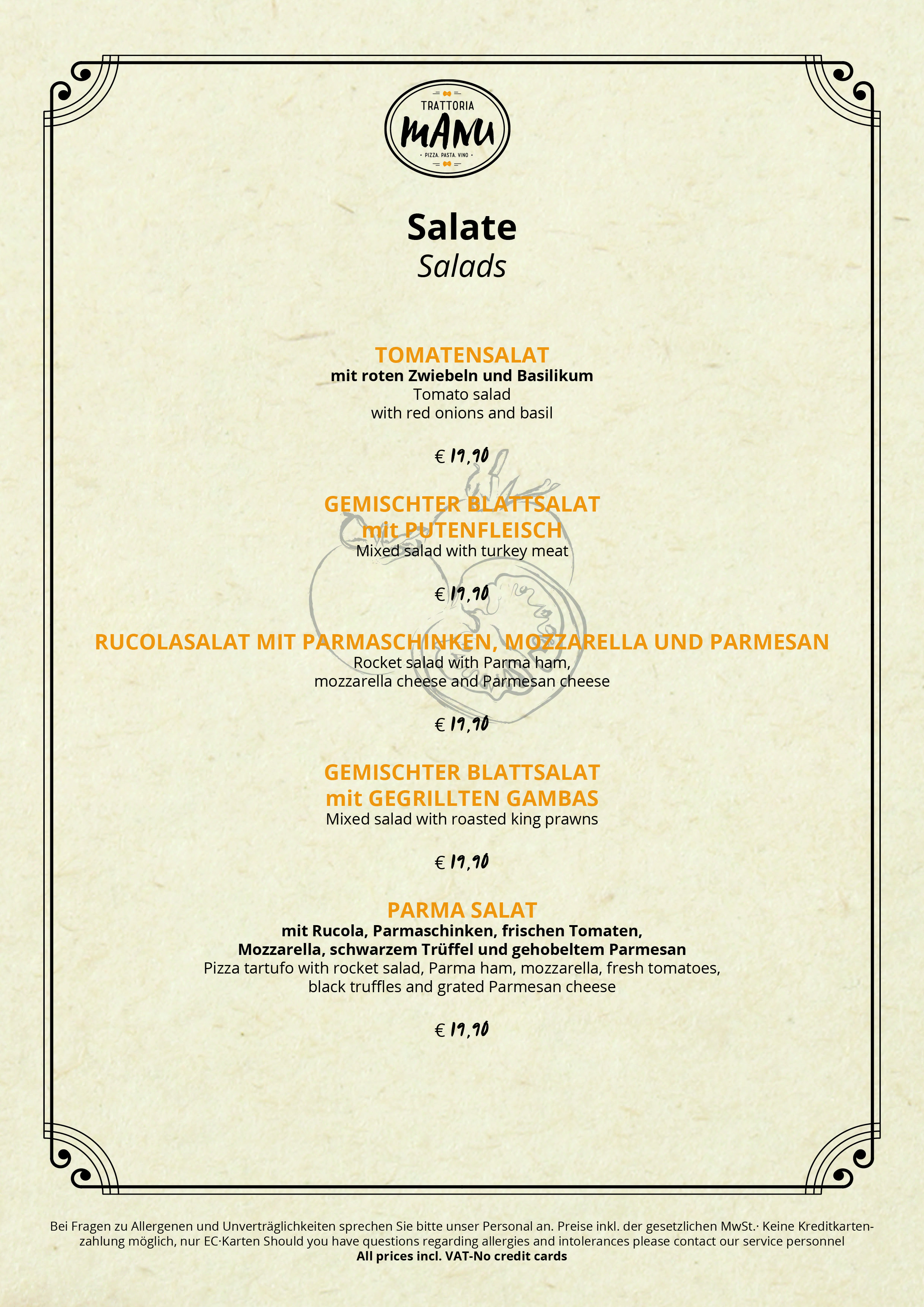 Speisekarten-Design für Trattoria