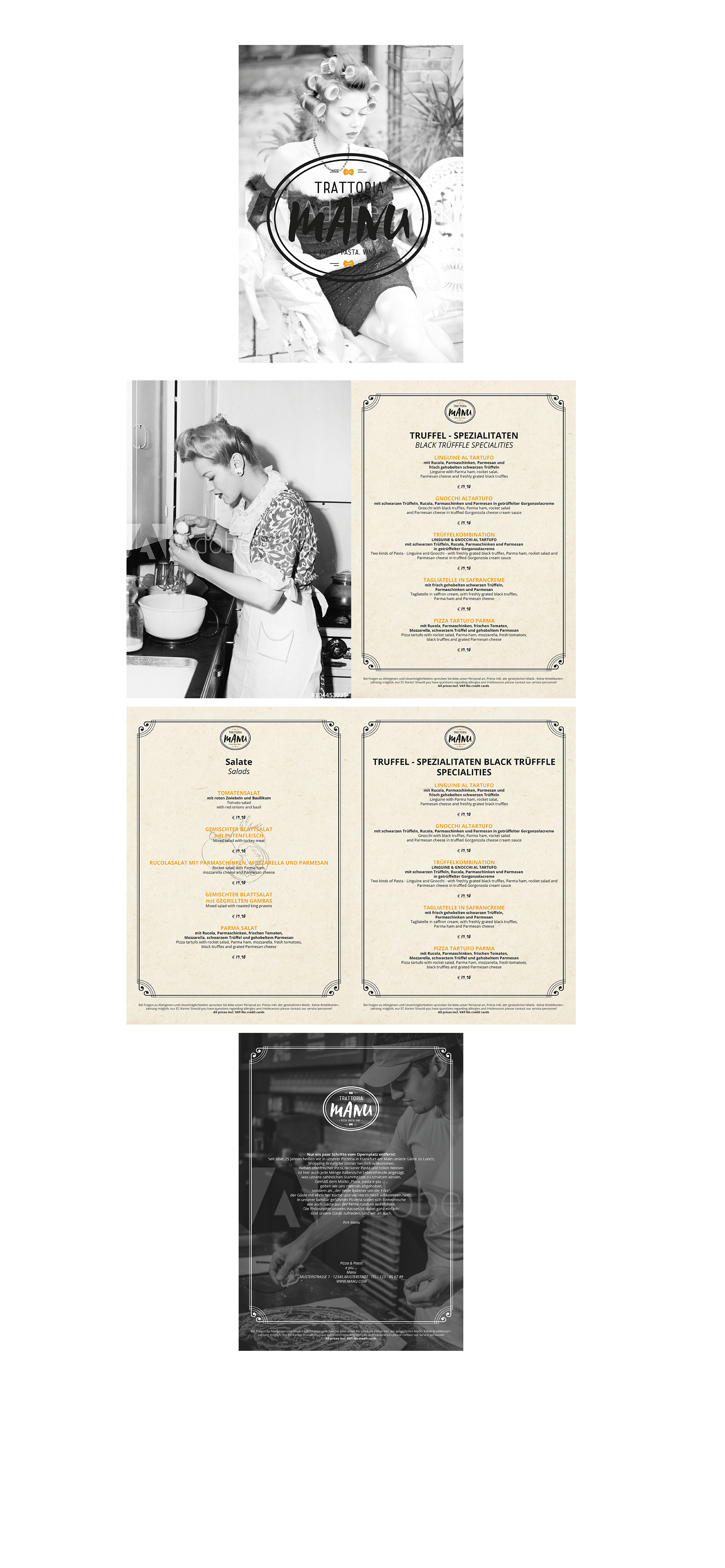 Speisekarten-Design für Trattoria