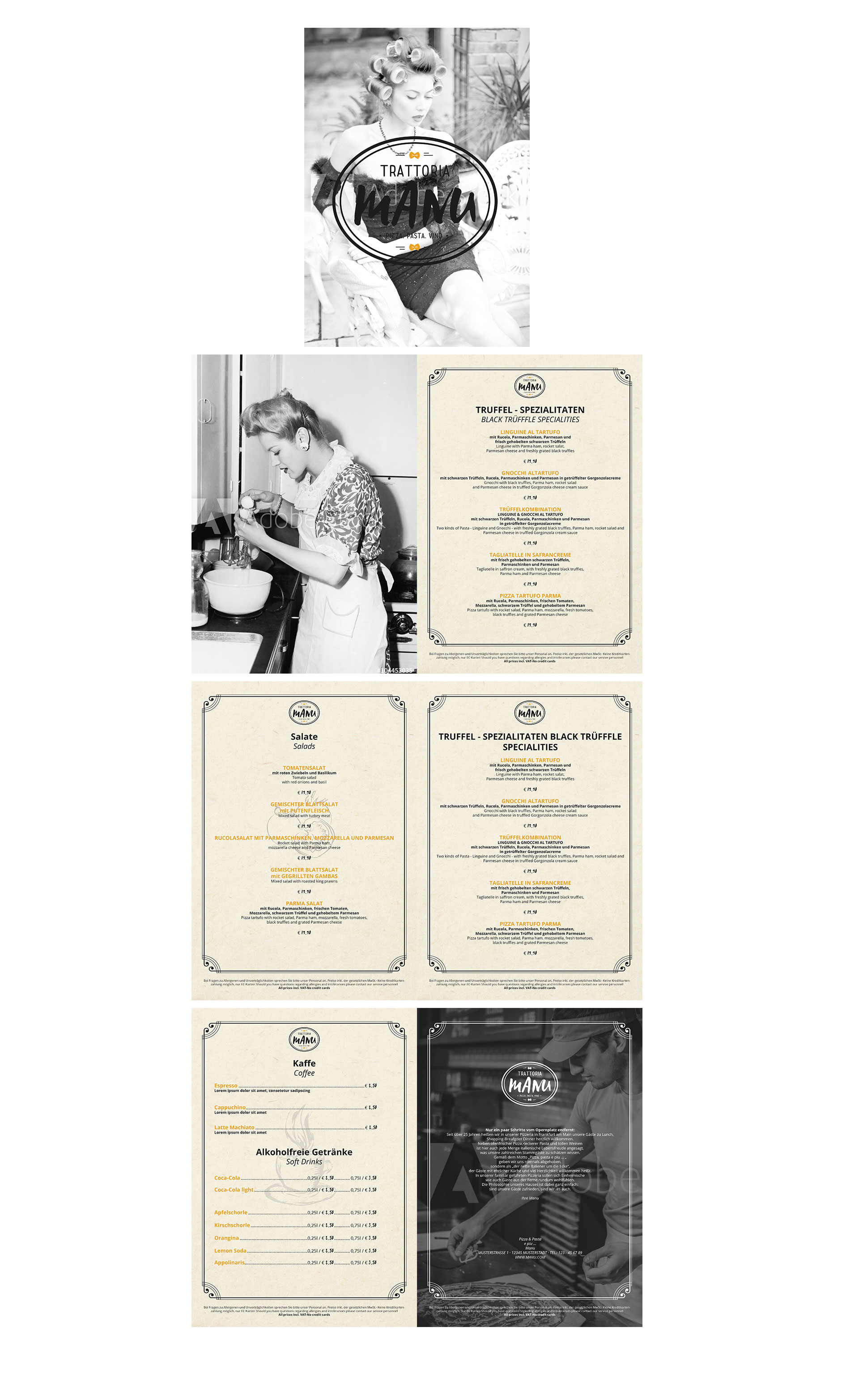 Speisekarten-Design für Trattoria