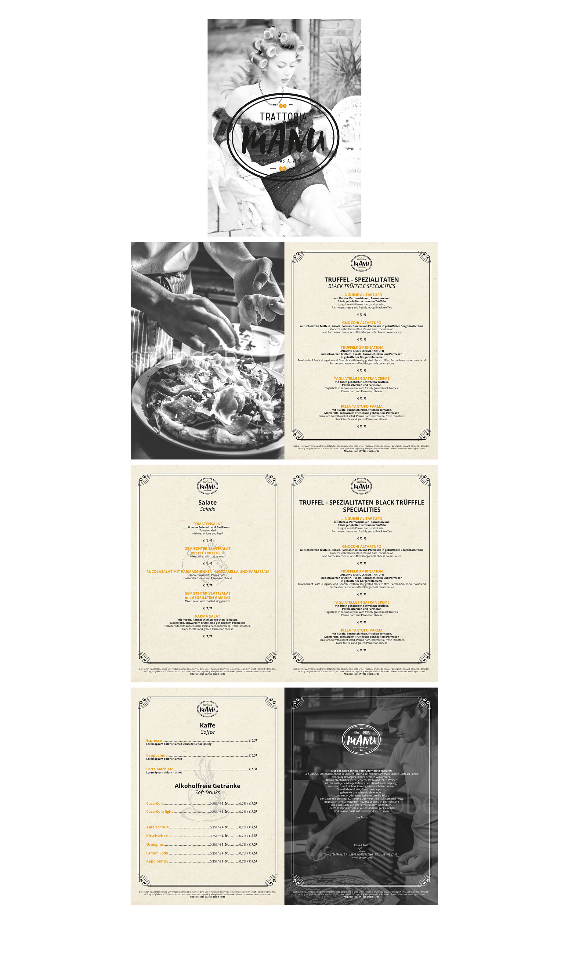 Speisekarten-Design für Trattoria