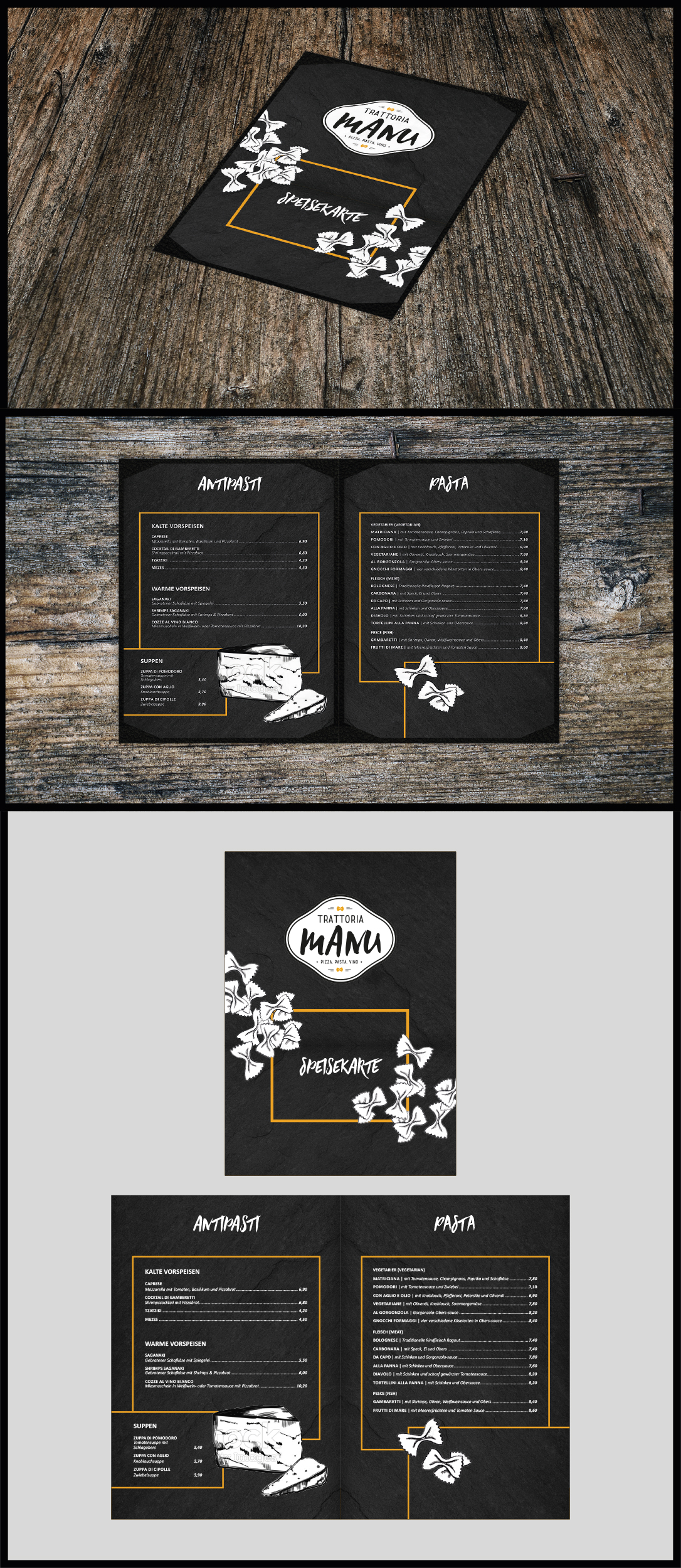 Speisekarten-Design für Trattoria