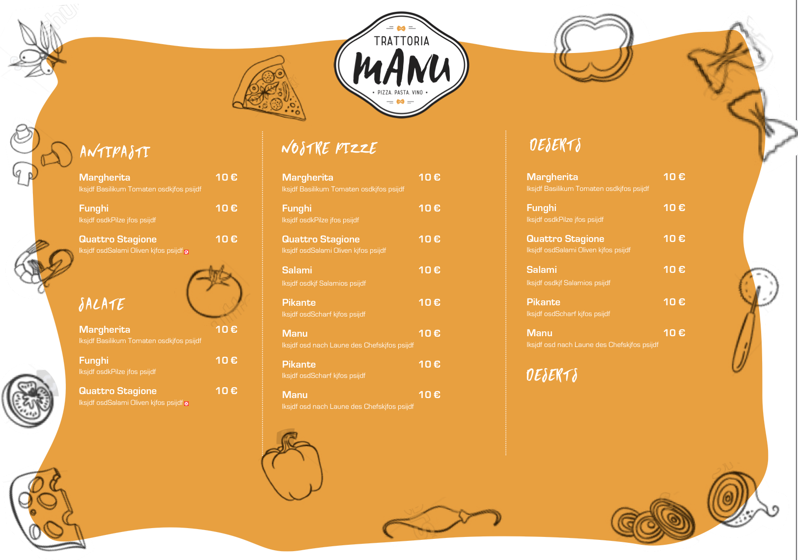 Speisekarten-Design für Trattoria