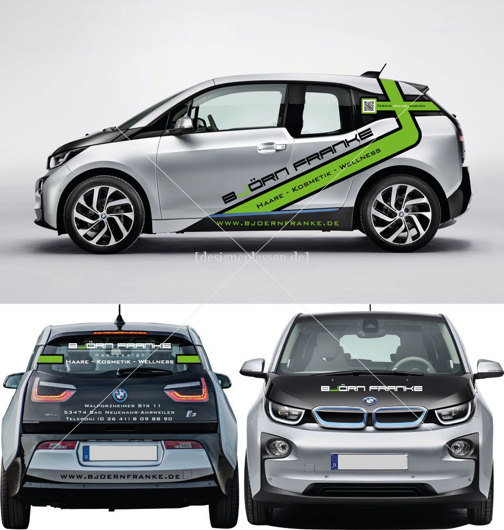 BMW i3 Autobeschriftung für Friseur Björn Franke Haardesign