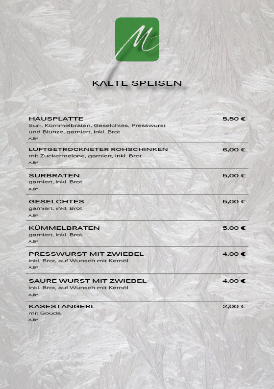 Speisekarte Heuriger