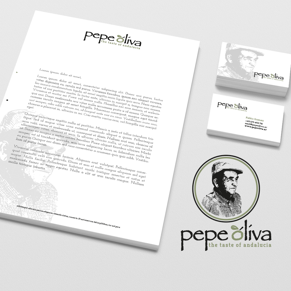 Logo, VK und Briefpapier-Design für pepe oliva olivenöl