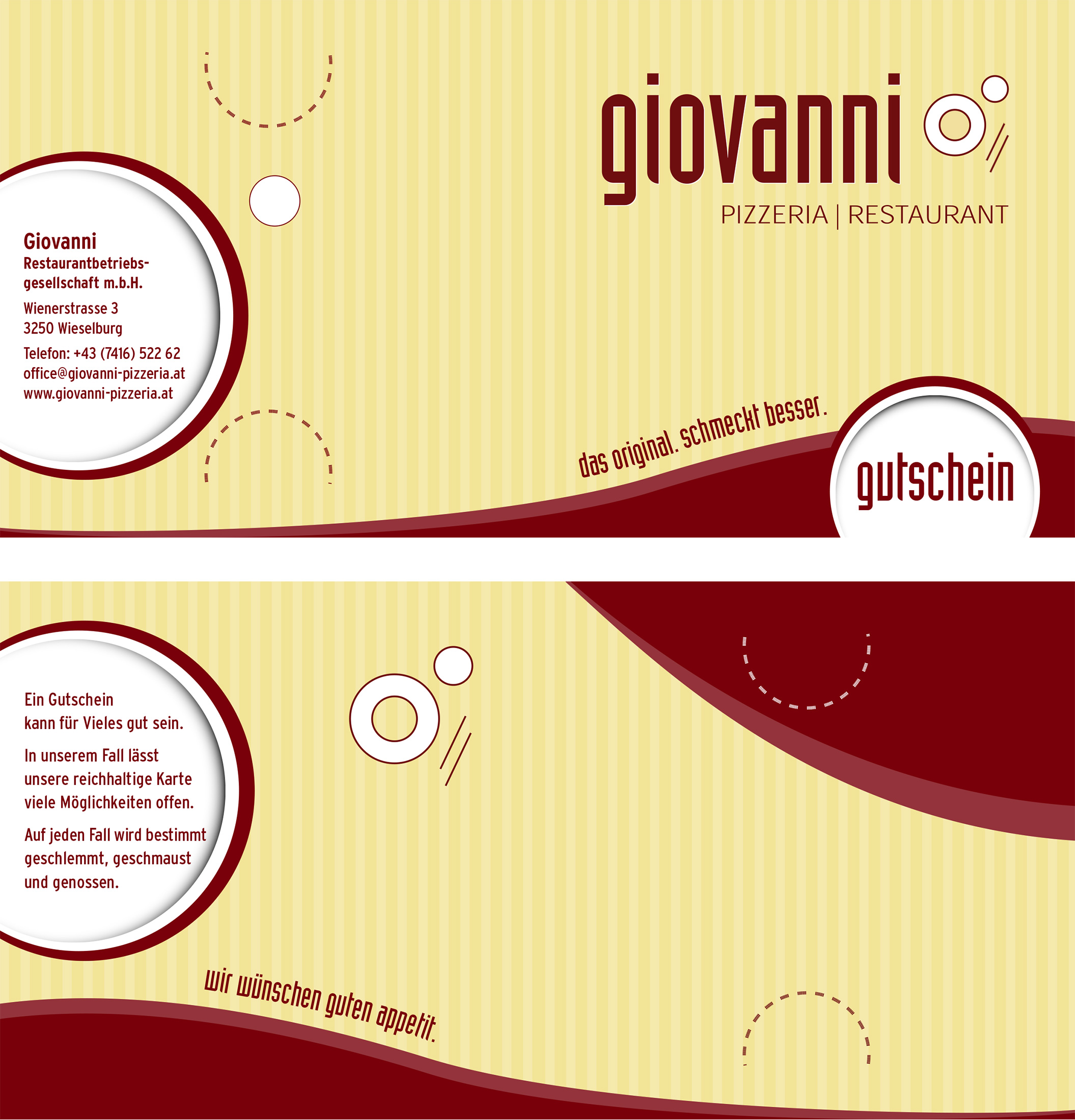 Gutschein-Design für Giovanni Restaurant