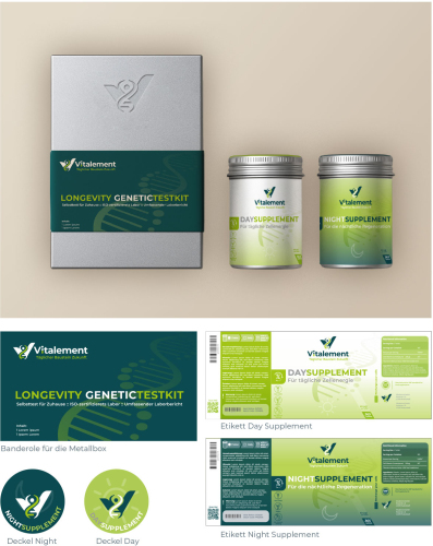 Verpackungsdesign für Lifestyle-Diagnostik und Supplements im Bereich Longevity