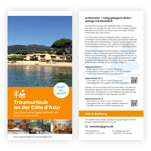 Flyer für Anbieter einer Ferienwohnung