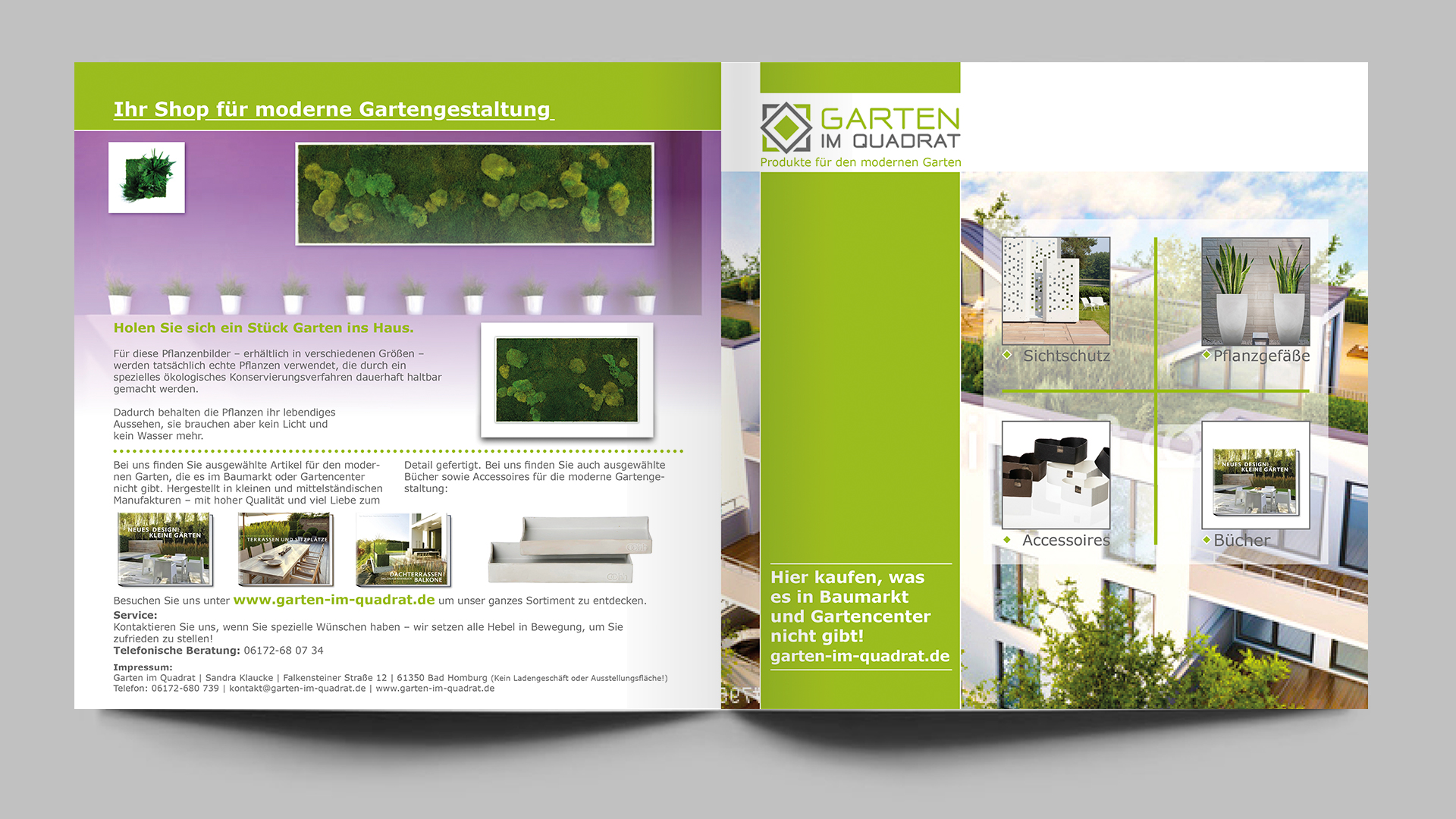Flyer für Online-Shop mit modernen Gartenprodukten - puristisch und hochwertig