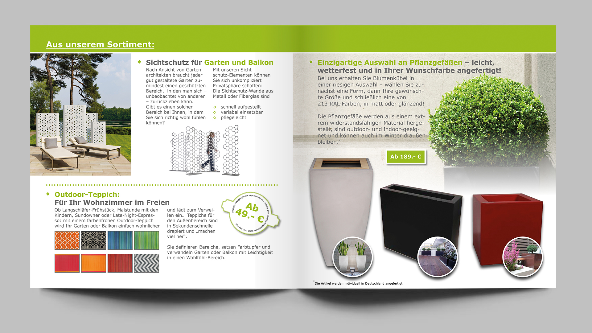 Flyer für Online-Shop mit modernen Gartenprodukten - puristisch und hochwertig