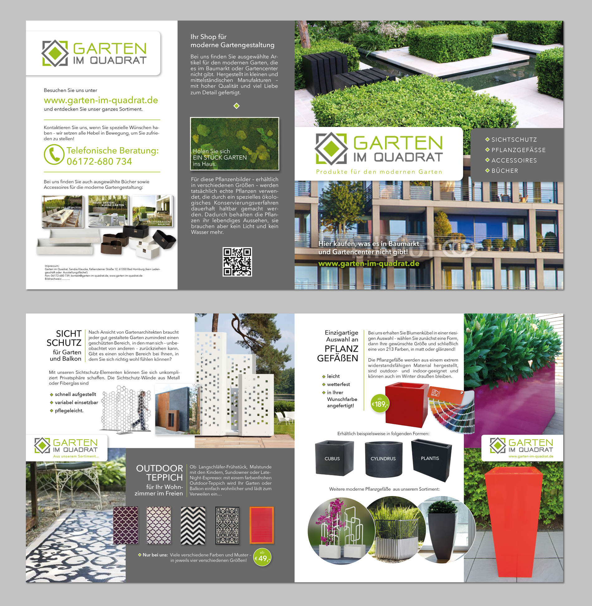 Flyer für Online-Shop mit modernen Gartenprodukten - puristisch und hochwertig