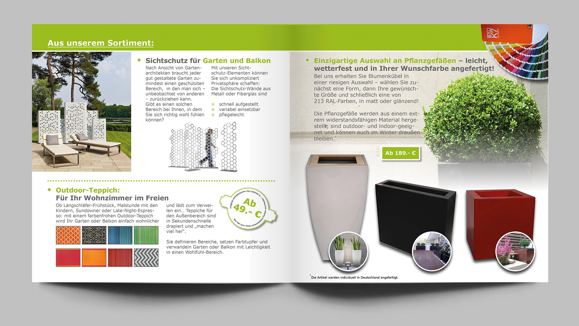 Flyer für Online-Shop mit modernen Gartenprodukten - puristisch und hochwertig