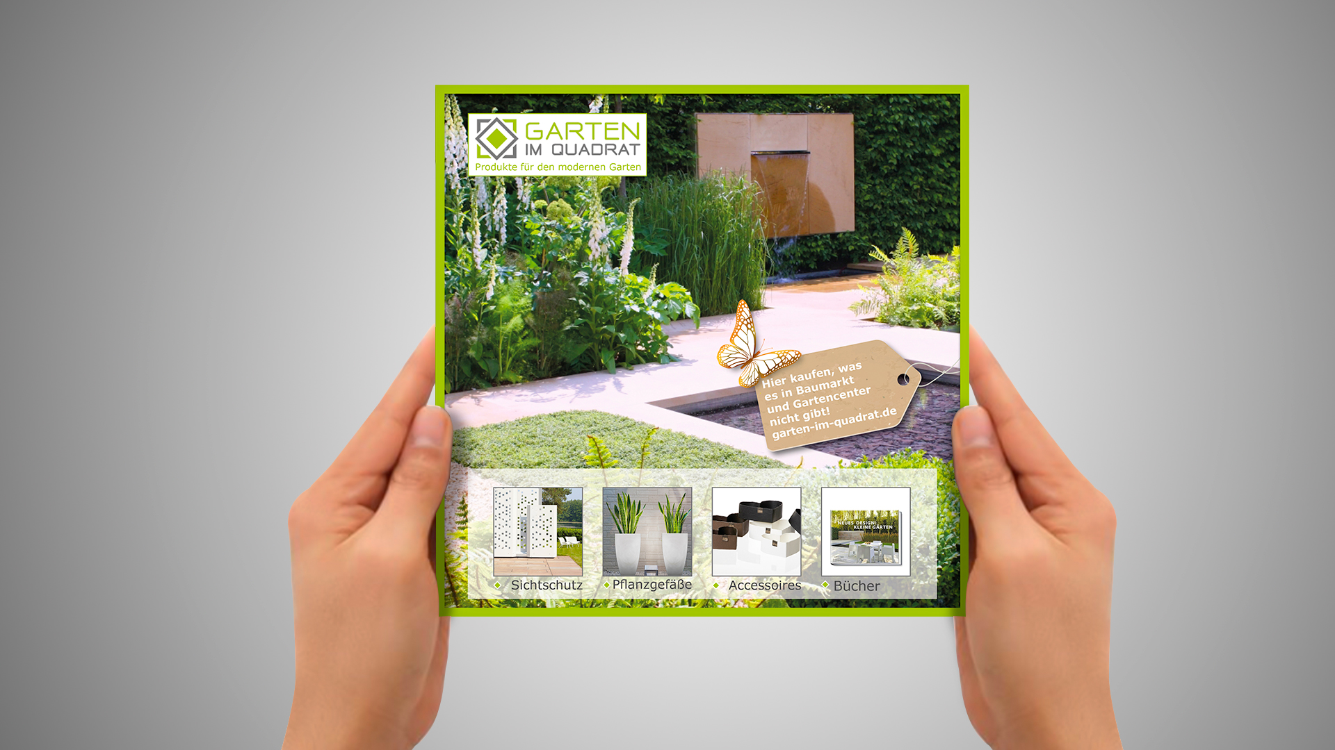 Flyer für Online-Shop mit modernen Gartenprodukten - puristisch und hochwertig