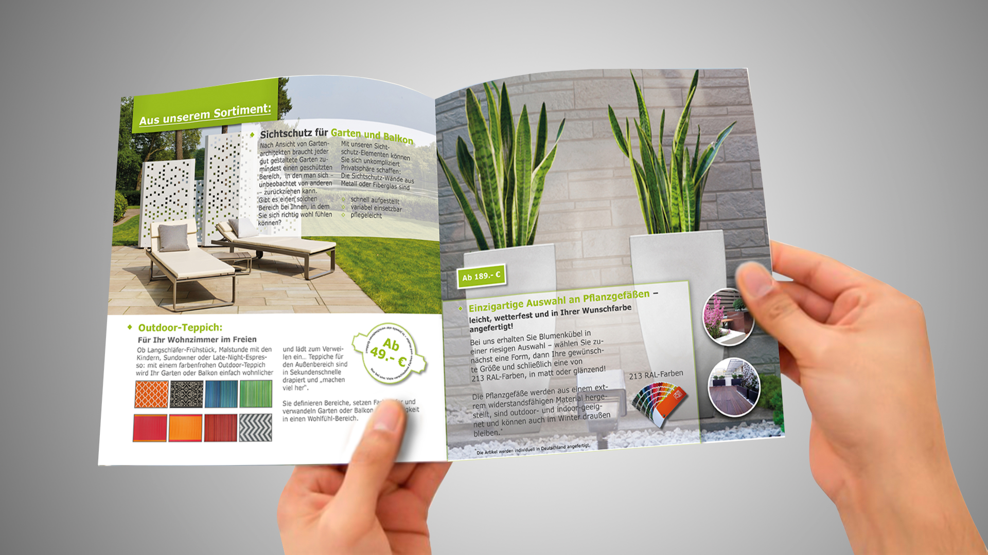 Flyer für Online-Shop mit modernen Gartenprodukten - puristisch und hochwertig