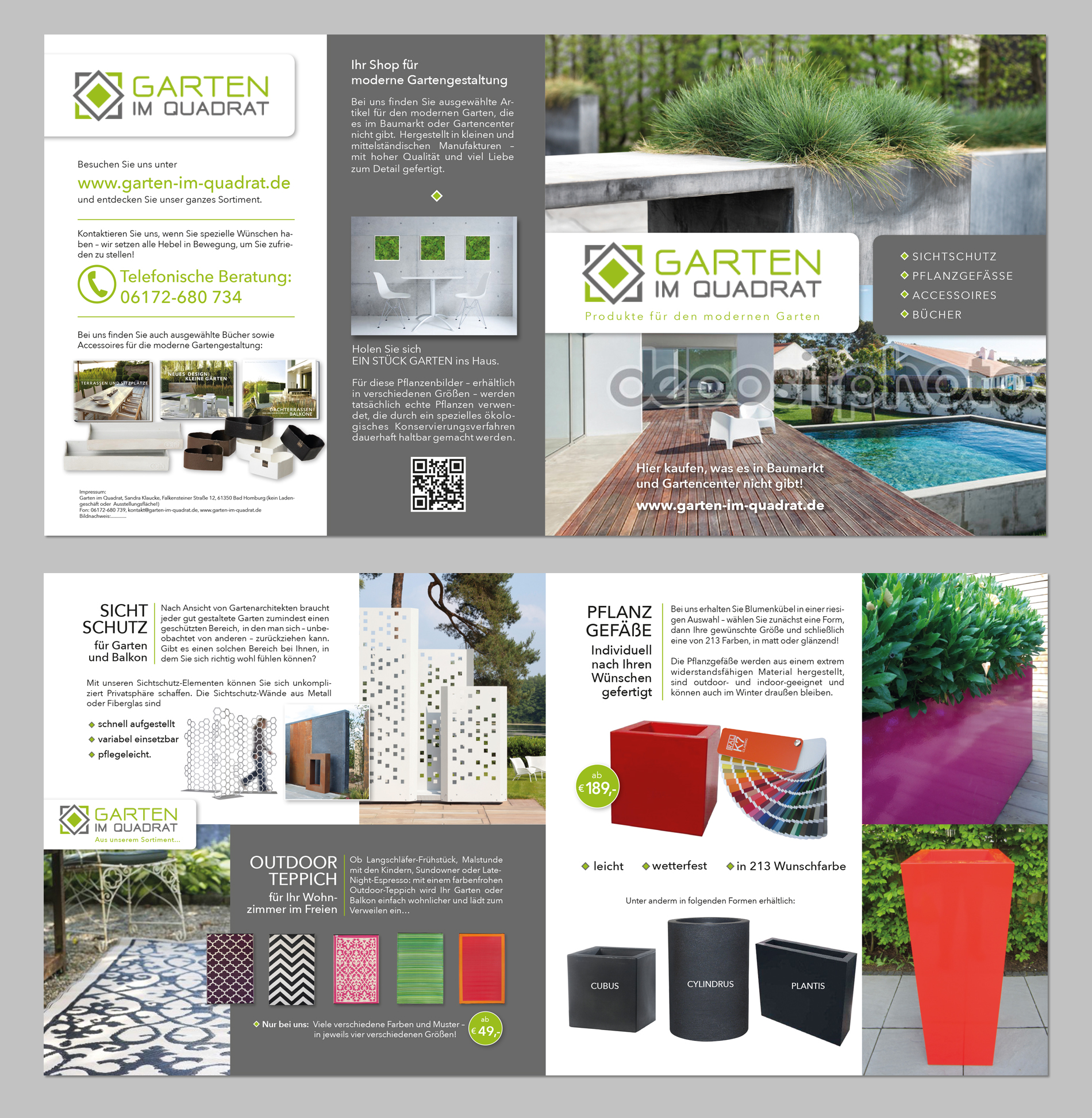 Flyer für Online-Shop mit modernen Gartenprodukten - puristisch und hochwertig
