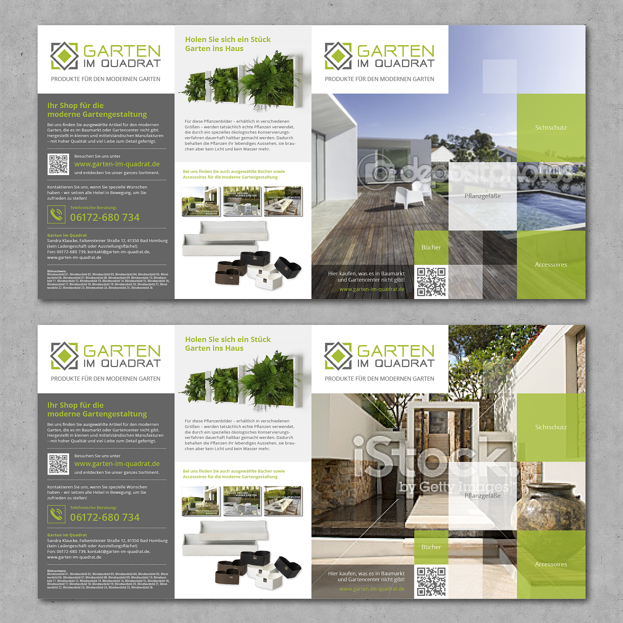 Flyer für Online-Shop mit modernen Gartenprodukten - puristisch und hochwertig