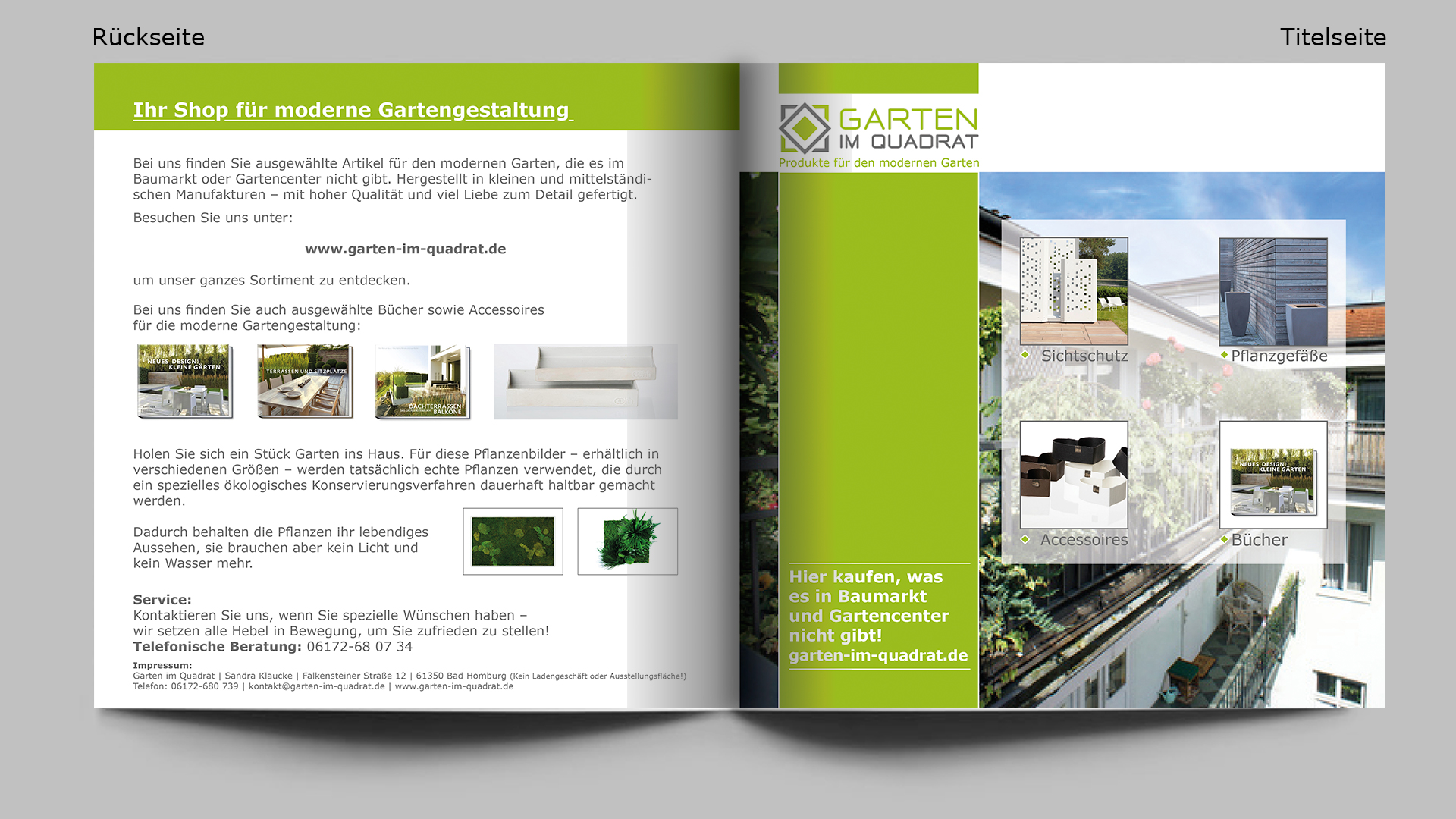 Flyer für Online-Shop mit modernen Gartenprodukten - puristisch und hochwertig