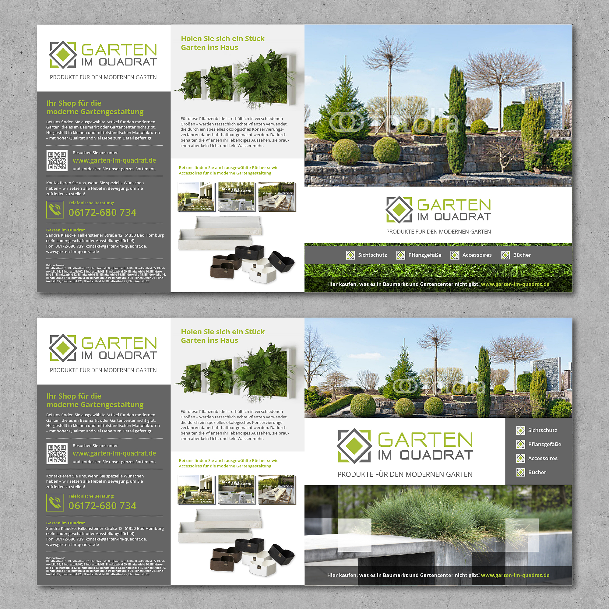 Flyer für Online-Shop mit modernen Gartenprodukten - puristisch und hochwertig