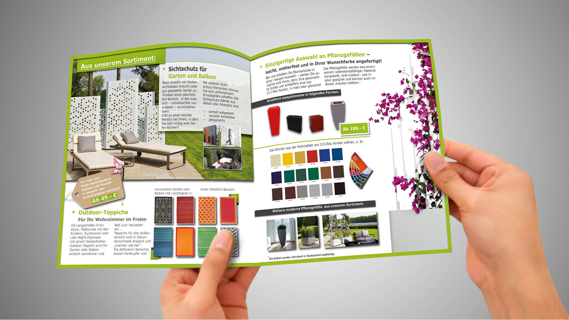 Flyer für Online-Shop mit modernen Gartenprodukten - puristisch und hochwertig
