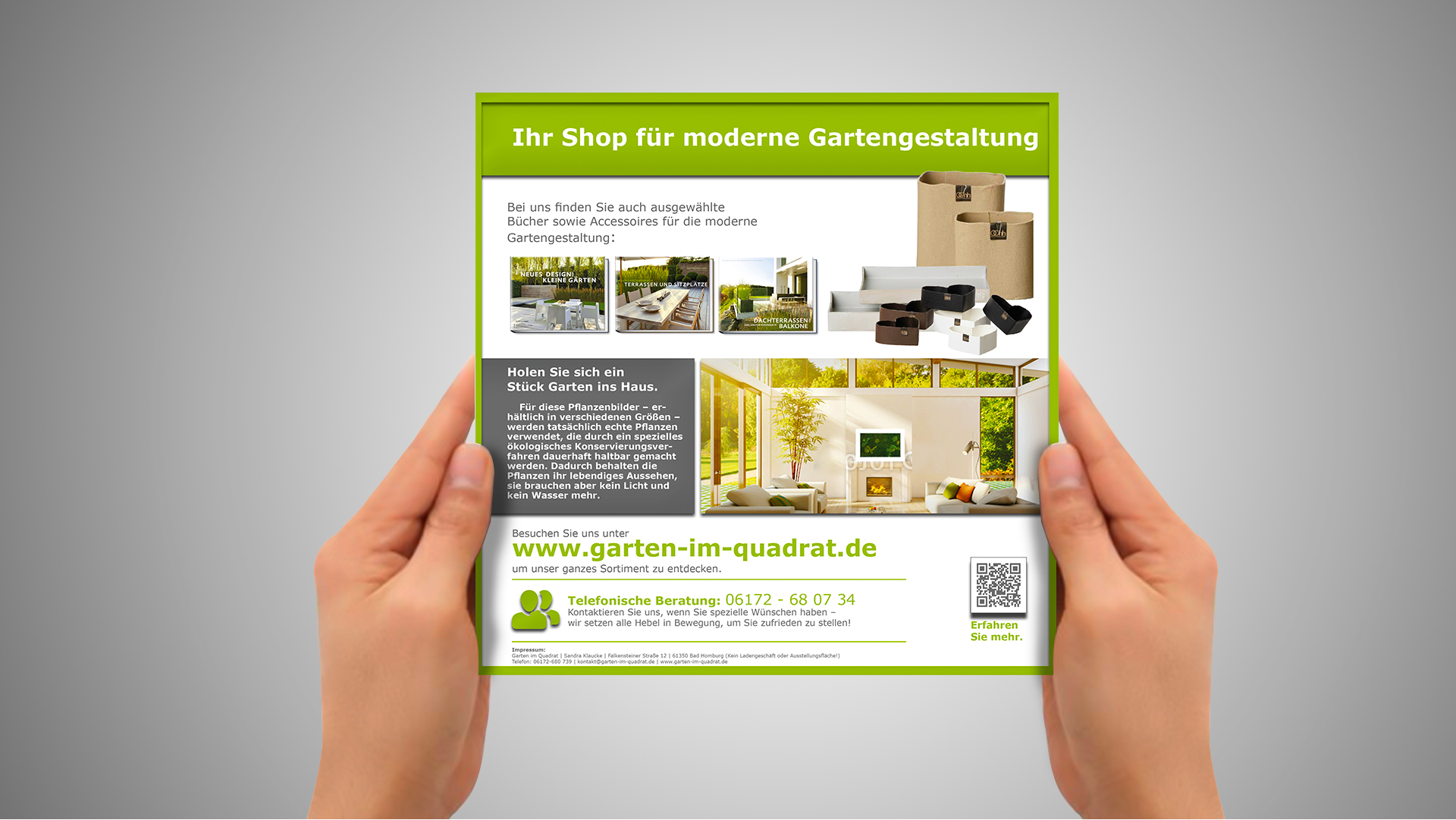 Flyer für Online-Shop mit modernen Gartenprodukten - puristisch und hochwertig