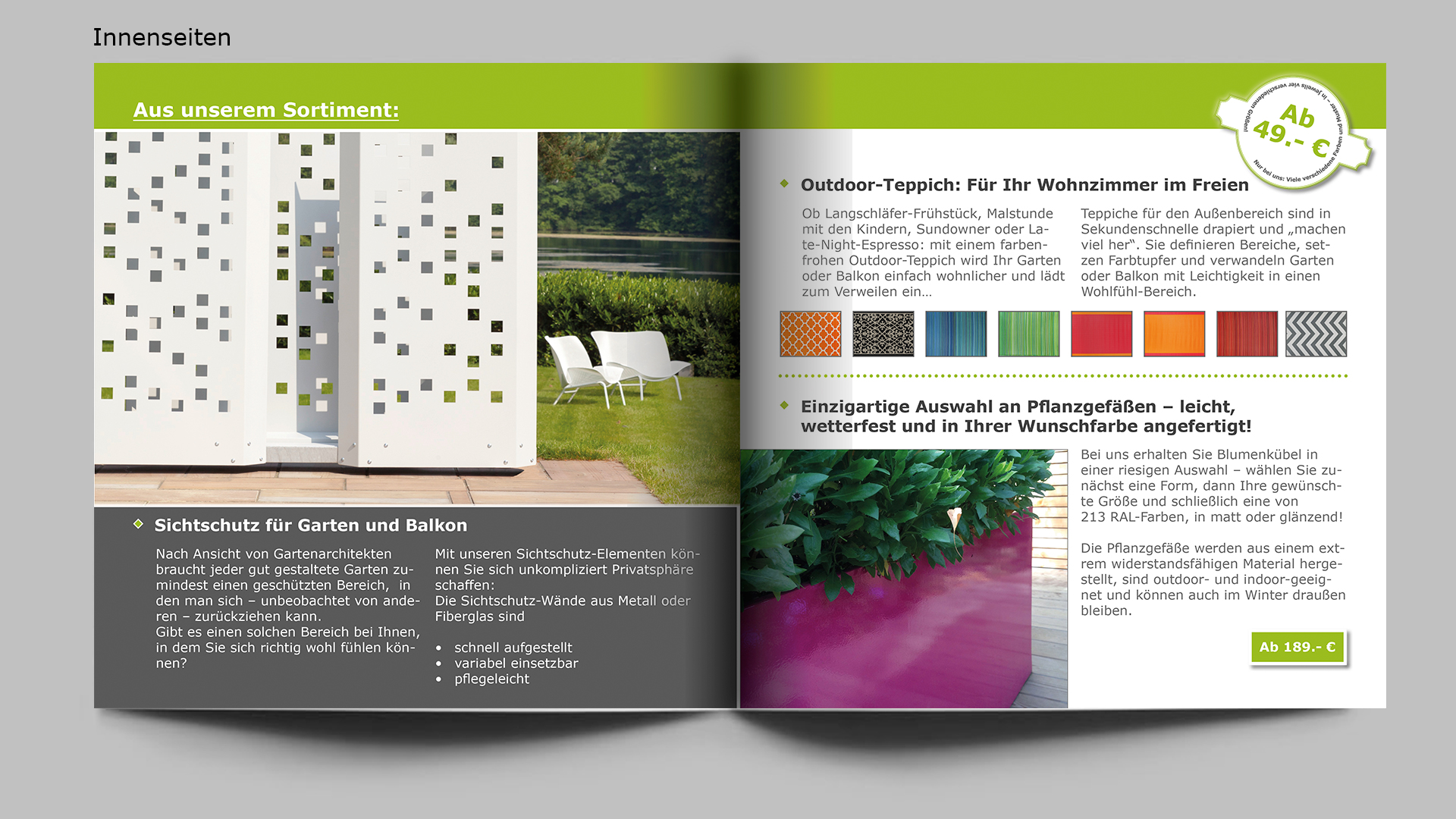 Flyer für Online-Shop mit modernen Gartenprodukten - puristisch und hochwertig