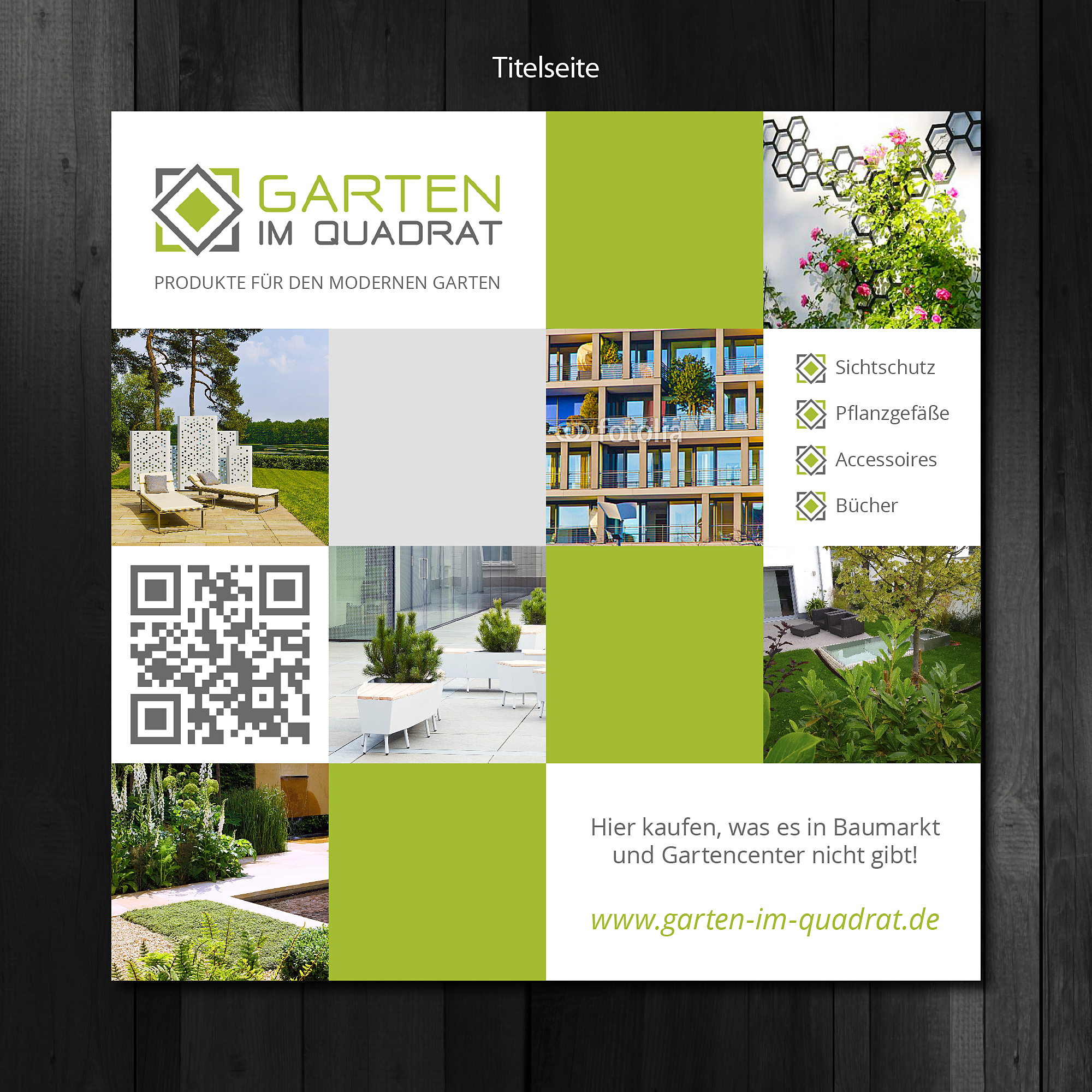 Flyer für Online-Shop mit modernen Gartenprodukten - puristisch und hochwertig