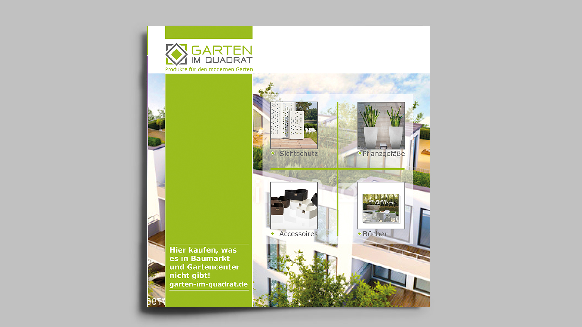 Flyer für Online-Shop mit modernen Gartenprodukten - puristisch und hochwertig