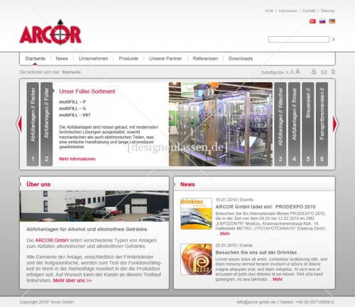 Redesign der Webseite www.arcor-gmbh.de