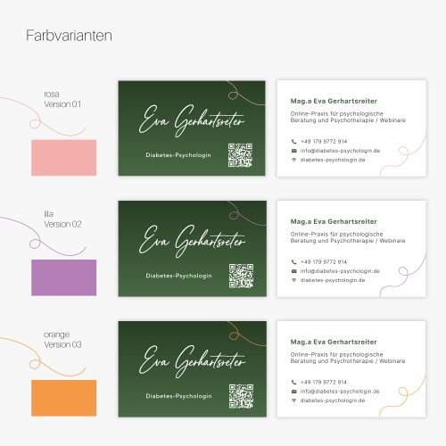 Visitenkarten, Briefdesign und PowerPoint-Folien für eine psychologische Online-Praxis