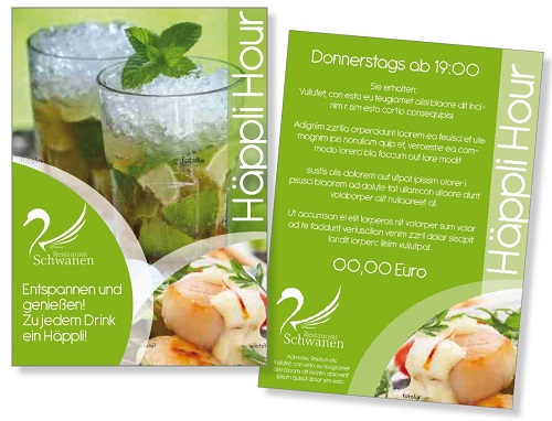 Flyer-Design für Restaurant umgeben von Wald und Wiesen