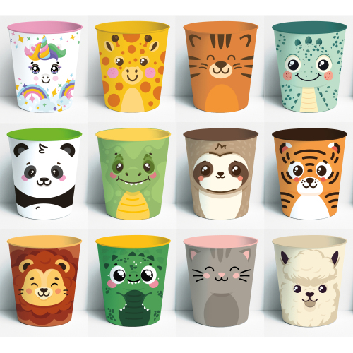 Gestaltung von mind. 5 Motiven für Papierkorb für Kinder mit Tiermotiven im Kawaii Design- Stil