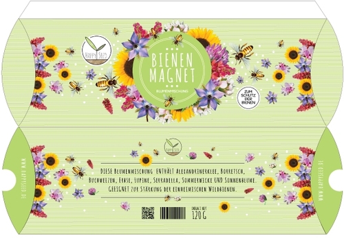 Design einer Kissenverpackung für Blumenmischung zur Stärkung der einheimischen Wildbienen